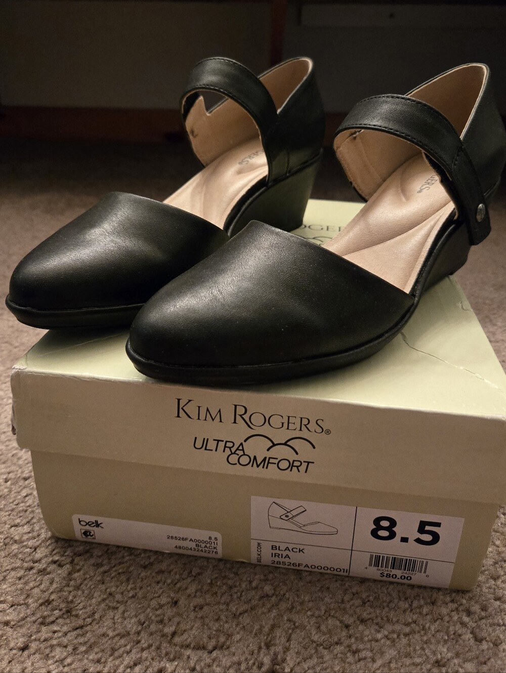Kim Rogers Black Wedge Mary Jane Sandals